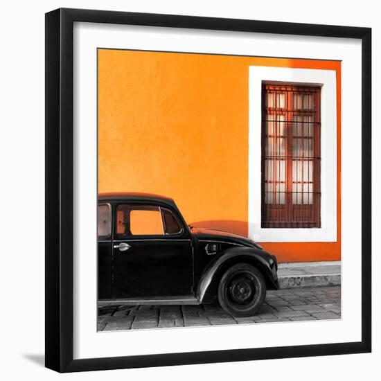 ?Viva Mexico! Square Collection - Black VW Beetle Car with Orange Street Wall-Philippe Hugonnard-Framed Photographic Print