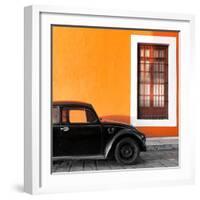 ?Viva Mexico! Square Collection - Black VW Beetle Car with Orange Street Wall-Philippe Hugonnard-Framed Photographic Print