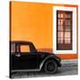 ?Viva Mexico! Square Collection - Black VW Beetle Car with Orange Street Wall-Philippe Hugonnard-Stretched Canvas