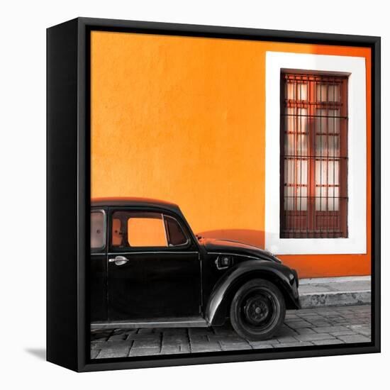 ?Viva Mexico! Square Collection - Black VW Beetle Car with Orange Street Wall-Philippe Hugonnard-Framed Stretched Canvas