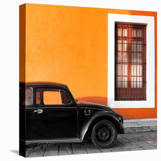 ?Viva Mexico! Square Collection - Black VW Beetle Car with Orange Street Wall-Philippe Hugonnard-Stretched Canvas