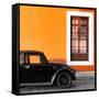 ?Viva Mexico! Square Collection - Black VW Beetle Car with Orange Street Wall-Philippe Hugonnard-Framed Stretched Canvas