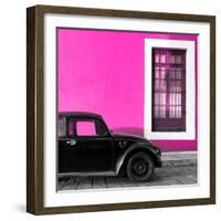 ¡Viva Mexico! Square Collection - Black VW Beetle Car with Pink Street Wall-Philippe Hugonnard-Framed Photographic Print