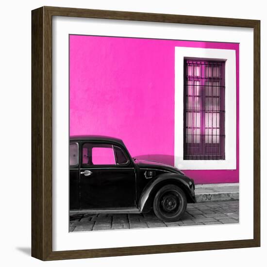 ¡Viva Mexico! Square Collection - Black VW Beetle Car with Pink Street Wall-Philippe Hugonnard-Framed Photographic Print