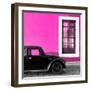 ¡Viva Mexico! Square Collection - Black VW Beetle Car with Pink Street Wall-Philippe Hugonnard-Framed Photographic Print