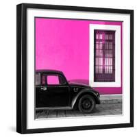 ¡Viva Mexico! Square Collection - Black VW Beetle Car with Pink Street Wall-Philippe Hugonnard-Framed Photographic Print