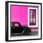 ¡Viva Mexico! Square Collection - Black VW Beetle Car with Pink Street Wall-Philippe Hugonnard-Framed Photographic Print