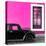 ¡Viva Mexico! Square Collection - Black VW Beetle Car with Pink Street Wall-Philippe Hugonnard-Stretched Canvas