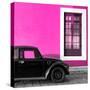 ¡Viva Mexico! Square Collection - Black VW Beetle Car with Pink Street Wall-Philippe Hugonnard-Stretched Canvas
