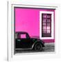 ¡Viva Mexico! Square Collection - Black VW Beetle Car with Pink Street Wall-Philippe Hugonnard-Framed Photographic Print