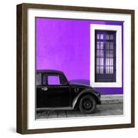 ¡Viva Mexico! Square Collection - Black VW Beetle Car with Purple Street Wall-Philippe Hugonnard-Framed Photographic Print
