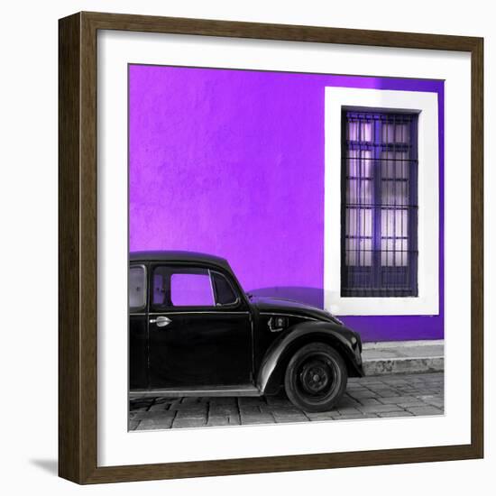 ¡Viva Mexico! Square Collection - Black VW Beetle Car with Purple Street Wall-Philippe Hugonnard-Framed Photographic Print