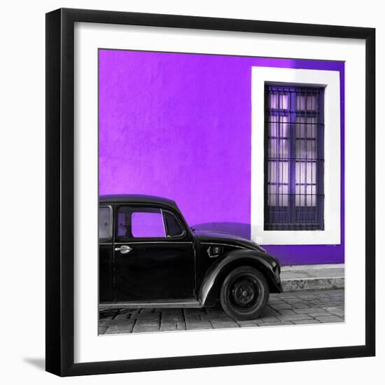 ¡Viva Mexico! Square Collection - Black VW Beetle Car with Purple Street Wall-Philippe Hugonnard-Framed Photographic Print