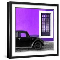 ¡Viva Mexico! Square Collection - Black VW Beetle Car with Purple Street Wall-Philippe Hugonnard-Framed Photographic Print