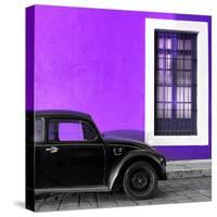 ¡Viva Mexico! Square Collection - Black VW Beetle Car with Purple Street Wall-Philippe Hugonnard-Stretched Canvas