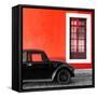 ¡Viva Mexico! Square Collection - Black VW Beetle Car with Red Street Wall-Philippe Hugonnard-Framed Stretched Canvas