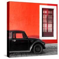 ¡Viva Mexico! Square Collection - Black VW Beetle Car with Red Street Wall-Philippe Hugonnard-Stretched Canvas