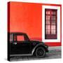 ¡Viva Mexico! Square Collection - Black VW Beetle Car with Red Street Wall-Philippe Hugonnard-Stretched Canvas