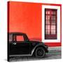 ¡Viva Mexico! Square Collection - Black VW Beetle Car with Red Street Wall-Philippe Hugonnard-Stretched Canvas