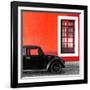 ¡Viva Mexico! Square Collection - Black VW Beetle Car with Red Street Wall-Philippe Hugonnard-Framed Photographic Print