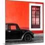 ¡Viva Mexico! Square Collection - Black VW Beetle Car with Red Street Wall-Philippe Hugonnard-Mounted Photographic Print