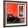 ¡Viva Mexico! Square Collection - Black VW Beetle Car with Red Street Wall-Philippe Hugonnard-Framed Photographic Print