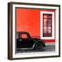 ¡Viva Mexico! Square Collection - Black VW Beetle Car with Red Street Wall-Philippe Hugonnard-Framed Photographic Print