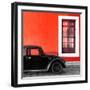 ¡Viva Mexico! Square Collection - Black VW Beetle Car with Red Street Wall-Philippe Hugonnard-Framed Photographic Print