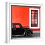 ¡Viva Mexico! Square Collection - Black VW Beetle Car with Red Street Wall-Philippe Hugonnard-Framed Photographic Print