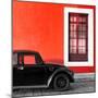 ¡Viva Mexico! Square Collection - Black VW Beetle Car with Red Street Wall-Philippe Hugonnard-Mounted Photographic Print