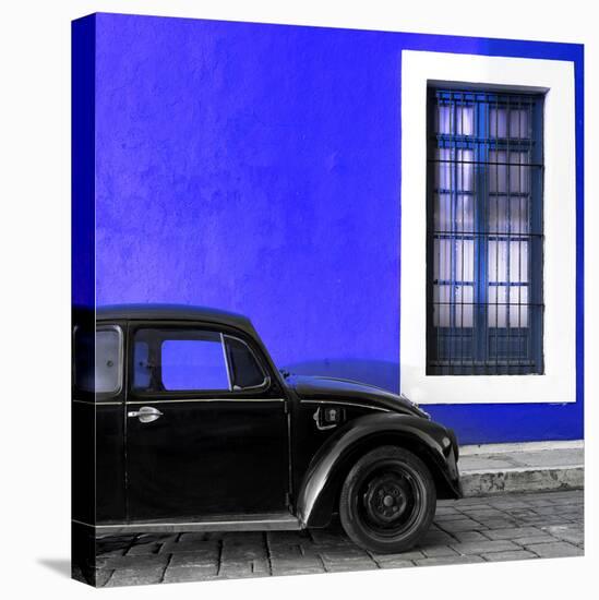 ¡Viva Mexico! Square Collection - Black VW Beetle Car with Royal Blue Street Wall-Philippe Hugonnard-Stretched Canvas