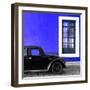 ¡Viva Mexico! Square Collection - Black VW Beetle Car with Royal Blue Street Wall-Philippe Hugonnard-Framed Photographic Print