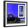 ¡Viva Mexico! Square Collection - Black VW Beetle Car with Royal Blue Street Wall-Philippe Hugonnard-Framed Photographic Print