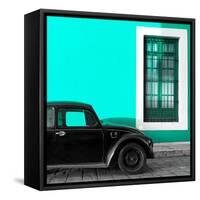 ¡Viva Mexico! Square Collection - Black VW Beetle Car with Turquoise Street Wall-Philippe Hugonnard-Framed Stretched Canvas