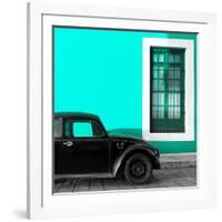 ¡Viva Mexico! Square Collection - Black VW Beetle Car with Turquoise Street Wall-Philippe Hugonnard-Framed Photographic Print