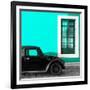 ¡Viva Mexico! Square Collection - Black VW Beetle Car with Turquoise Street Wall-Philippe Hugonnard-Framed Photographic Print