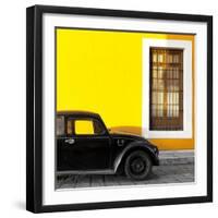 ¡Viva Mexico! Square Collection - Black VW Beetle Car with Yellow Street Wall-Philippe Hugonnard-Framed Photographic Print