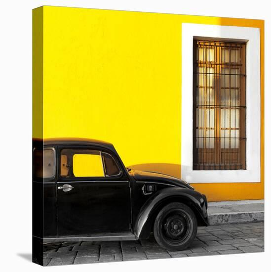 ¡Viva Mexico! Square Collection - Black VW Beetle Car with Yellow Street Wall-Philippe Hugonnard-Stretched Canvas