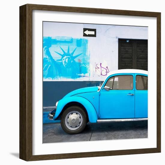 ¡Viva Mexico! Square Collection - Blue VW Beetle Car and American Graffiti-Philippe Hugonnard-Framed Photographic Print