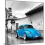 ¡Viva Mexico! Square Collection - Blue VW Beetle Car in San Cristobal de Las Casas-Philippe Hugonnard-Mounted Photographic Print