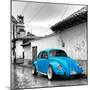 ¡Viva Mexico! Square Collection - Blue VW Beetle Car in San Cristobal de Las Casas-Philippe Hugonnard-Mounted Premium Photographic Print