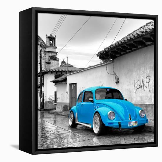 ¡Viva Mexico! Square Collection - Blue VW Beetle Car in San Cristobal de Las Casas-Philippe Hugonnard-Framed Stretched Canvas