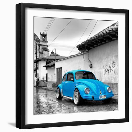 ¡Viva Mexico! Square Collection - Blue VW Beetle Car in San Cristobal de Las Casas-Philippe Hugonnard-Framed Photographic Print