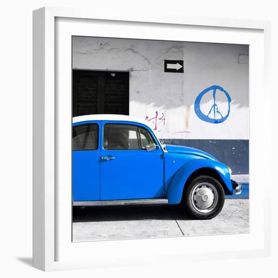 ¡Viva Mexico! Square Collection - Blue VW Beetle Car & Peace Symbol-Philippe Hugonnard-Framed Photographic Print