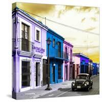 ¡Viva Mexico! Square Collection - Colorful Facades and Black VW Beetle Car II-Philippe Hugonnard-Stretched Canvas