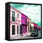 ¡Viva Mexico! Square Collection - Colorful Facades and Black VW Beetle Car III-Philippe Hugonnard-Framed Stretched Canvas