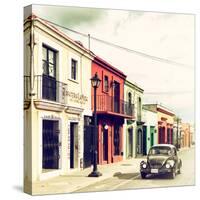 ¡Viva Mexico! Square Collection - Colorful Facades and Black VW Beetle Car IV-Philippe Hugonnard-Stretched Canvas