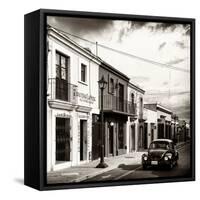 ¡Viva Mexico! Square Collection - Colorful Facades and Black VW Beetle Car V-Philippe Hugonnard-Framed Stretched Canvas