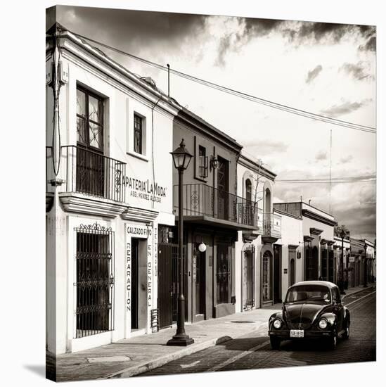 ¡Viva Mexico! Square Collection - Colorful Facades and Black VW Beetle Car V-Philippe Hugonnard-Stretched Canvas