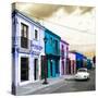 ¡Viva Mexico! Square Collection - Colorful Facades and White VW Beetle Car IV-Philippe Hugonnard-Stretched Canvas